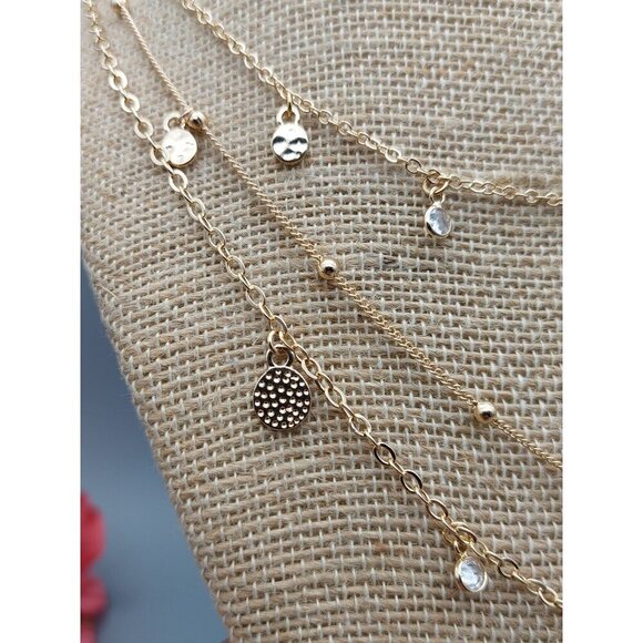 Ettika Layered Pendant Necklace in Gold Tone Saturn Chain Discs Crystals 15" Lon - Picture 6 of 9